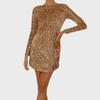 Cross-Border European-American Backless Sequin Long-Sleeve Party Dress (4 Colors)