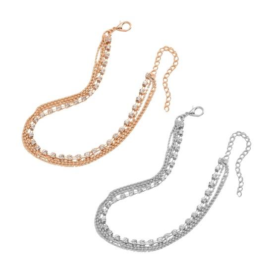 Bijuterii pentru gleznă pentru femei, cu mai multe straturi, decor cu strasuri, lungime reglabilă, lustruită, pentru gleznă, cadou pentru aniversare.