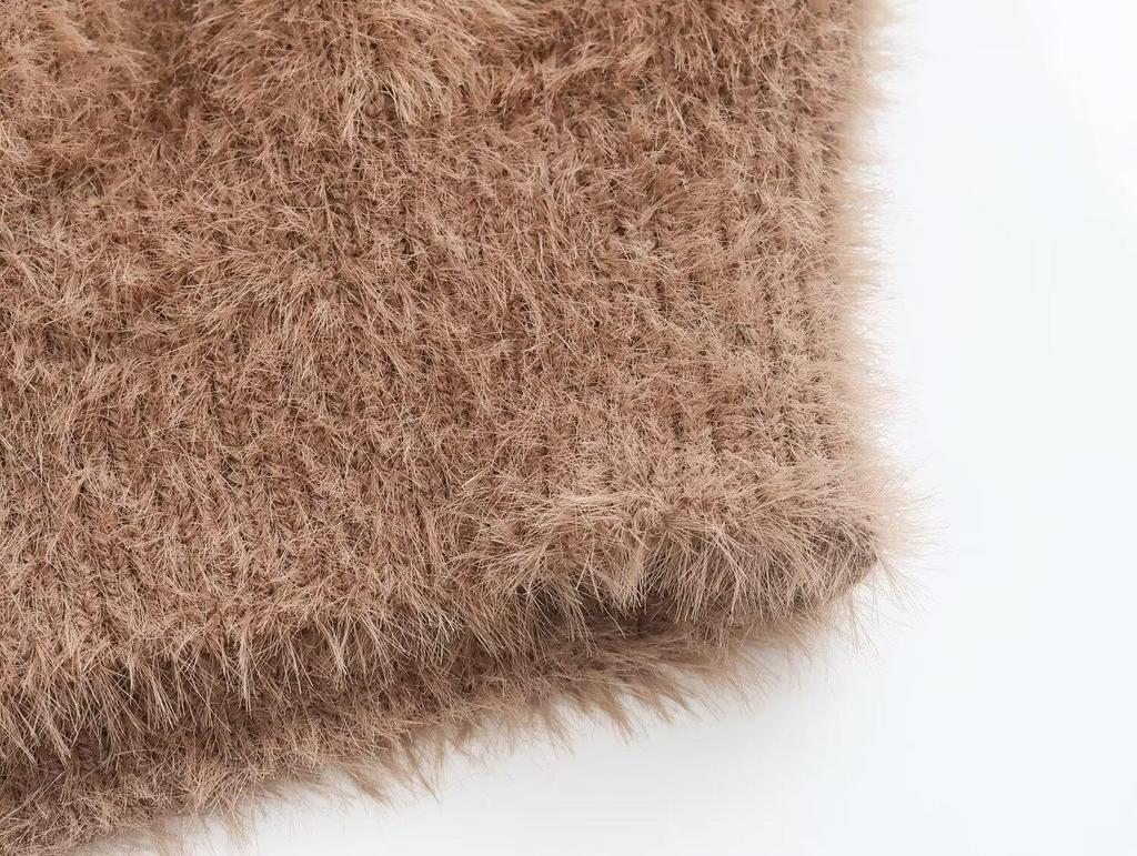 2025 Autumn Women's European & American Style Versatile Faux Mink Fur Striped Sleeve Loose Knit Cardigan