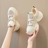 Genuine Leather Platform Shoes  Women's New Black Thick Soles Internal Height Increasing Sports Shoes White Sneakers Women