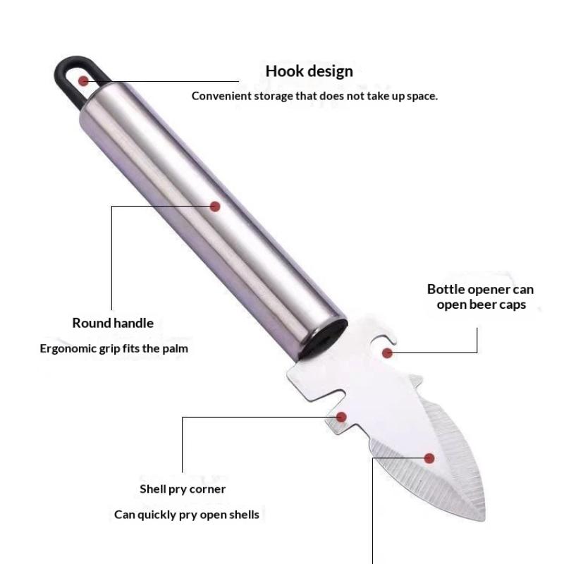 Ergonomic Design Stainless Steel Oyster Knife with Peeler for Kitchen Efficiency