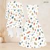 Women Plus Size Two Piece Outfit Round Neck Sleeveless Tie Waist Flared Dress Three Quarter Sleeve Open Cardigan Geometric Printed Pink Black White