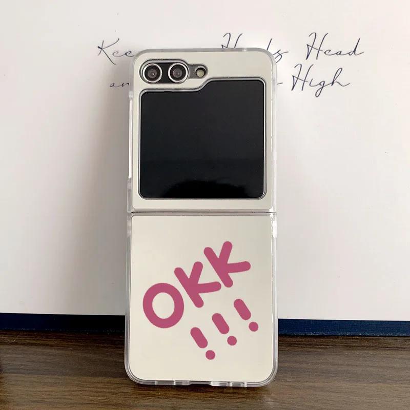 Plain OKK Words Letters Pattern Transparent Case for Samsung Galaxy Z Flip 5 6 4 3 5G Clear Cover Flip5 Flip6 4 INS Fundas Shell