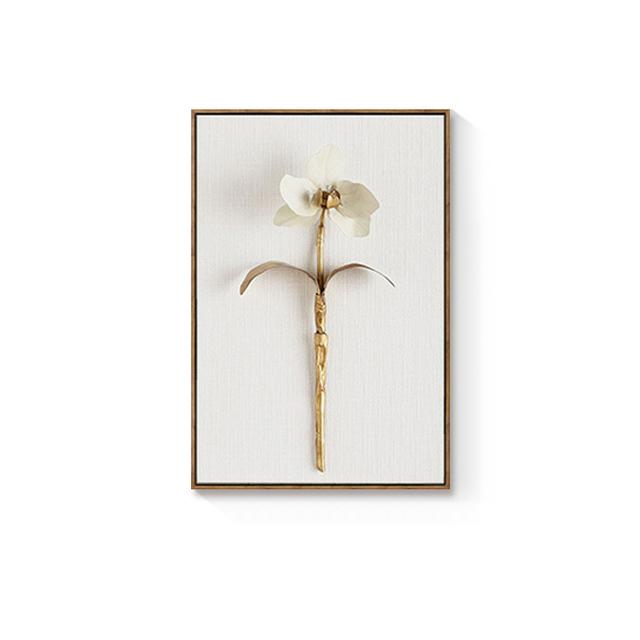 Gyllene Växtblad och Blommor Väggkonst Canvasmålning Väggbilder för Vardagsrum Nordisk Dekoration Bilder Modern Dekor