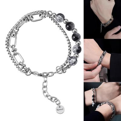 Titanium Steel Double Layer Bracelet Beaded Bracelet Chain Bracelet Suitable for Men and Women Fashion Jewelry Present
