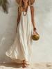 Women Halter Neck Sleeveless Maxi Dress Casual Solid Color Pleated Beach Dress