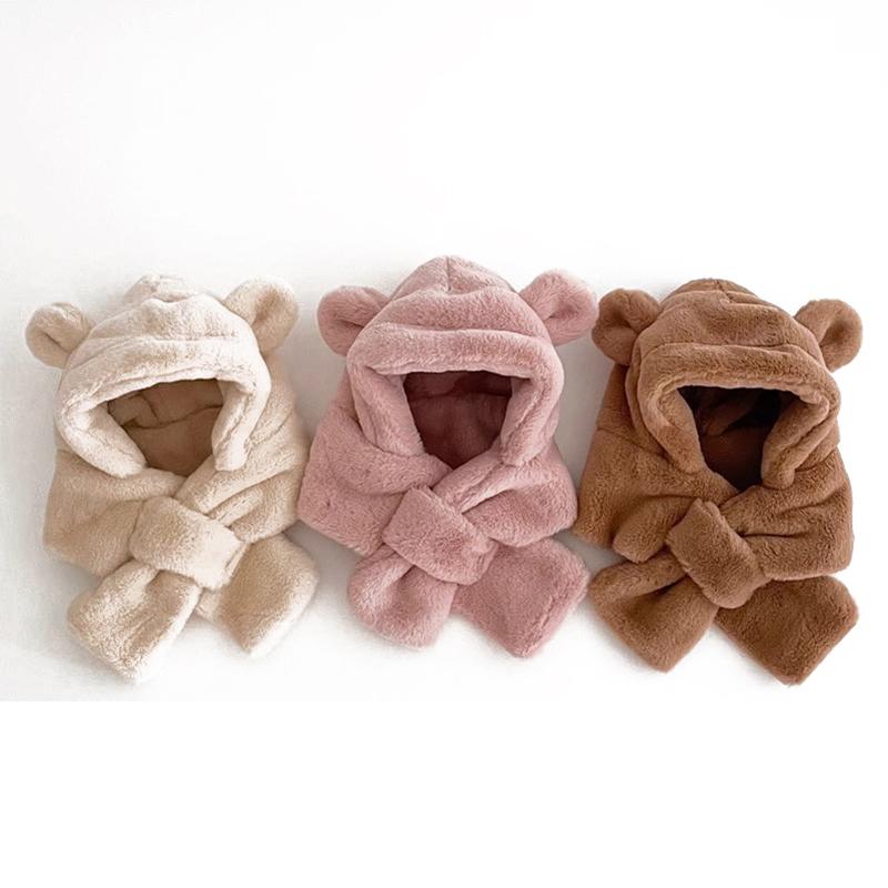 Trendy Cute Cartoon Hat Scarf Winter Warm Scarf Hat For Women Girls Kawaii Ear Protection Soft Furry Scarf Cap Gifts