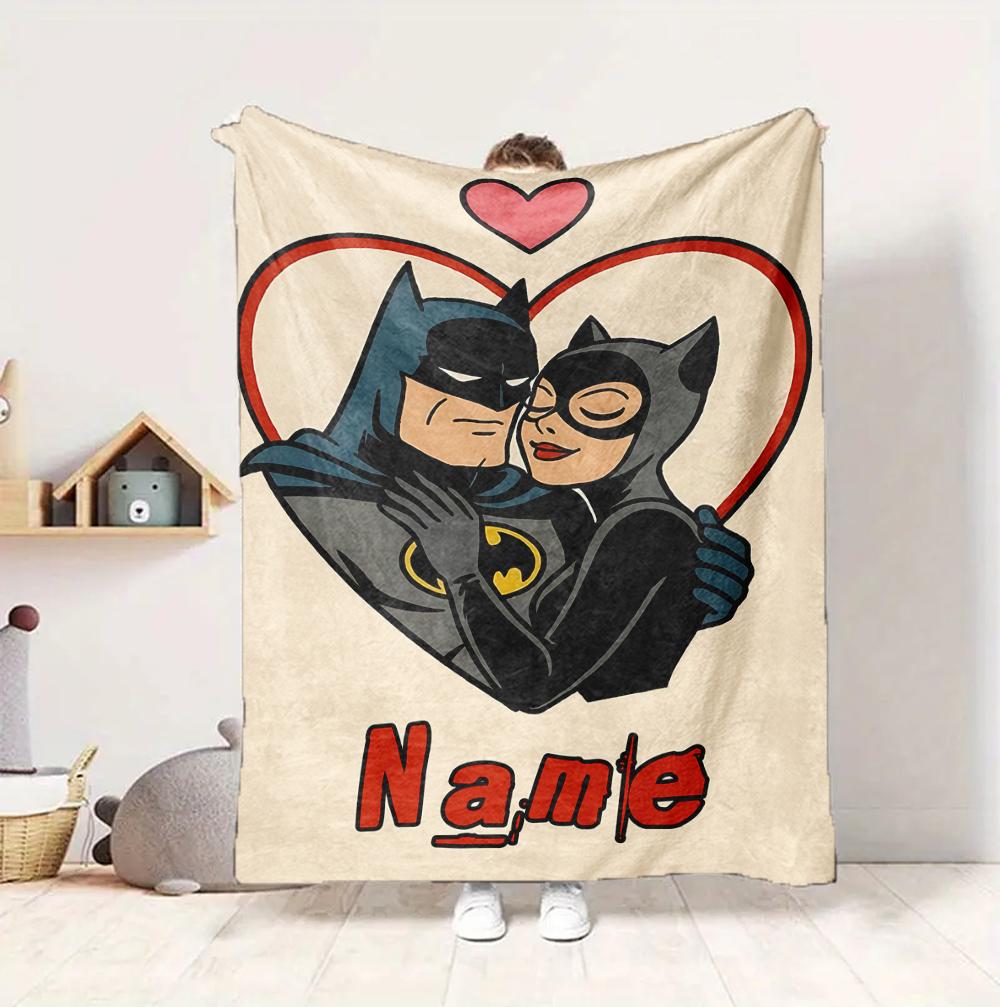 Custom Name Batman Catwoman Flannel Blanket Throw Blanket Soft Warm Sofa Bed home Decor Unique Gift