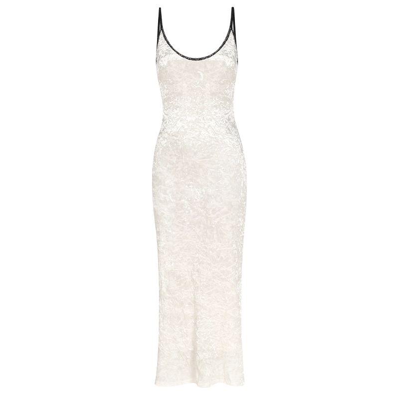 

Itsnikar Новое китайское платье из бархата с драпировкой Женская осенняя мода Прилегающее платье на бретелях Сексуальная юбка по бедрам White XS