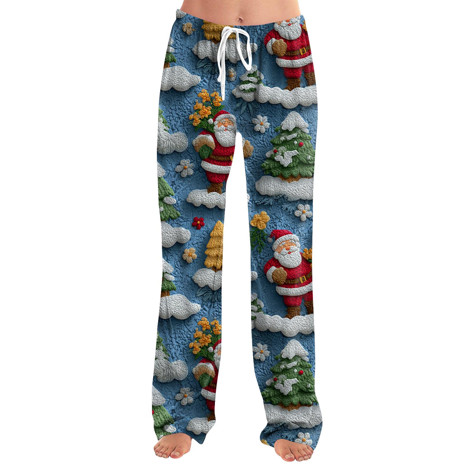 

Женские свободные и повседневные брюки с широкими штанинами с рождественским принтом, эластичным поясом, кулиской и карманом XL