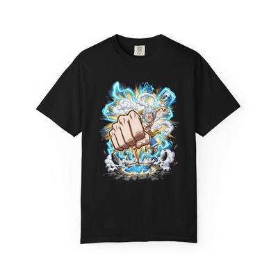 One Piece Monkey D. Luffy Gear 5 Nika Thunder Punch T-Shirt, Unisex Anime Fan Streetwear Tee, 100% Baumwolle Lässiges Kurzarmoberteil