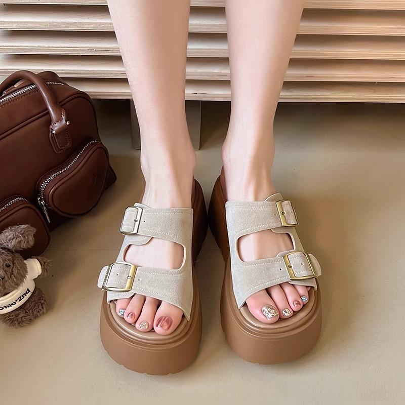 

2025 лето новые повседневные модные тапочки женские с высоким чувством моды универсальные шлепанцы на платформе 40 абрикосовый