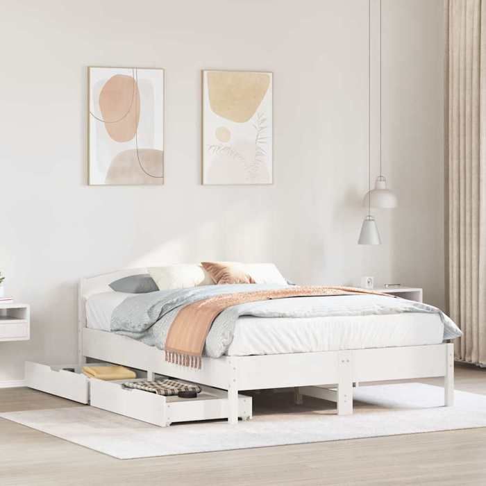 VidaXL Cadre de lit avec tête de lit blanc 140x200 cm bois pin massif, meuble de chambre à coucher, sommier, lit en bois, 3301828
