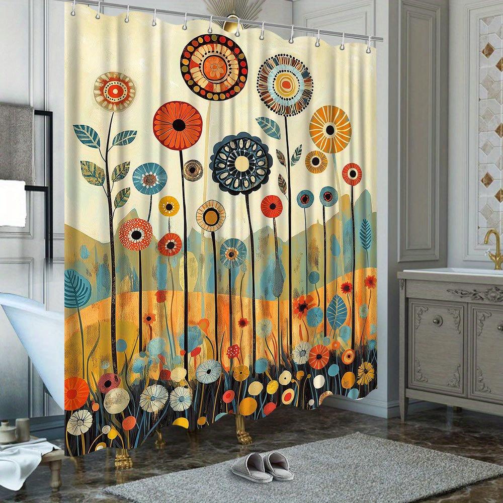 Shower Curtain: Colorful Abstract Flowers and Leaves for a Vibrant and Artistic Bathroom Decor