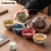 5-teiliges Set Chinesische Ofen-transformierte Keramik-Teetasse Einzelne Meistertasse Fünf Elemente Teeschale Becher Haushalt Kung Fu Teegeschirr Geschenkbox