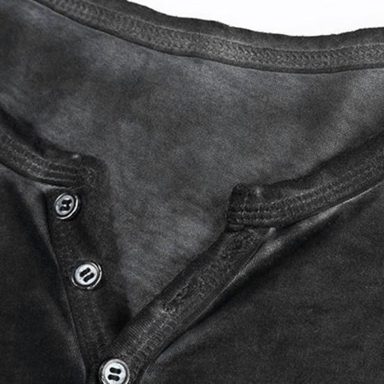 Langarm Herren T-Shirt Einfarbig Lässig V-Ausschnitt Dünne Knöpfe T-Shirt Herrenbekleidung