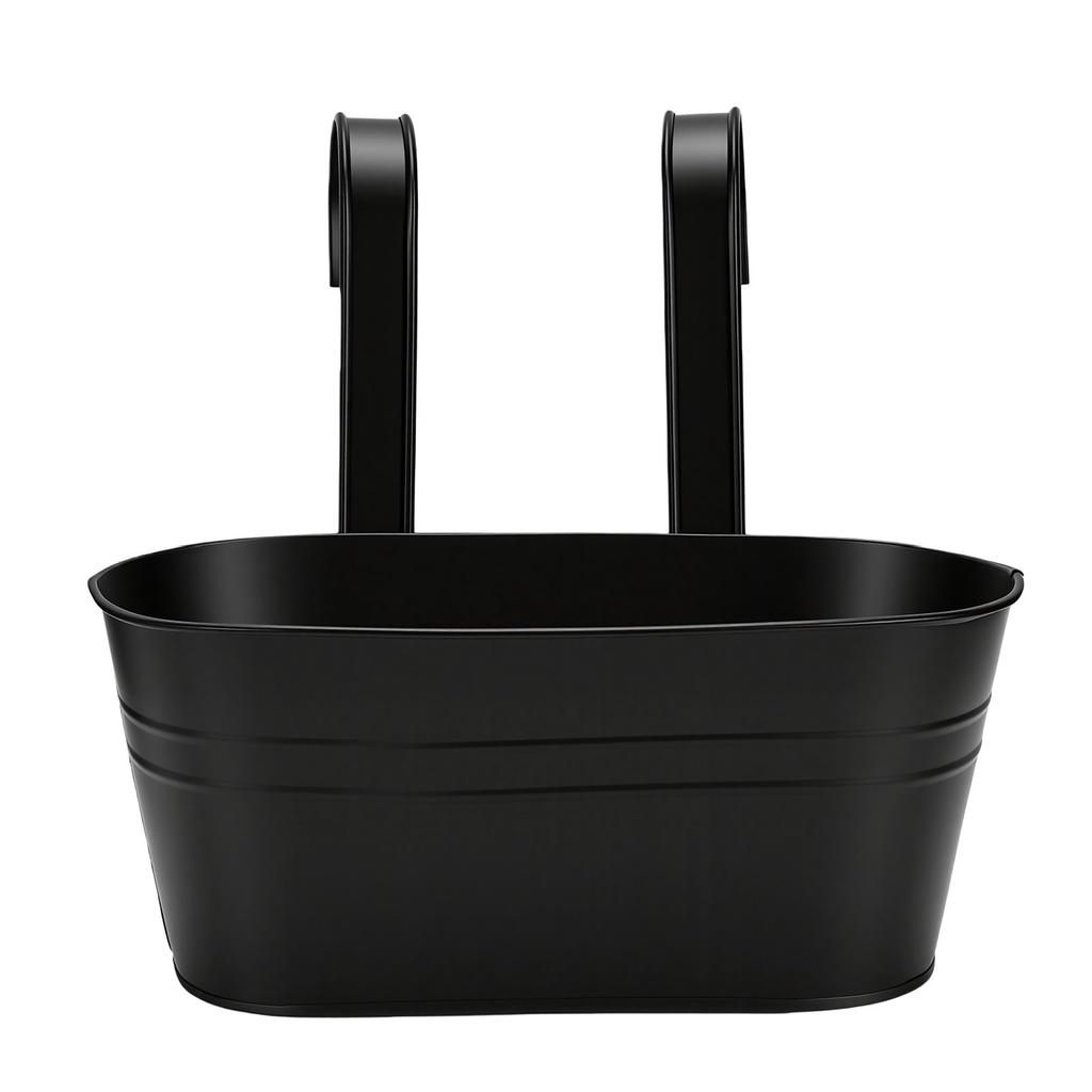 4PCS Black Metal Hanging Flower Pots Drainage Holes Long Slot Wrought Hanging Flower Pots For Garden Balcony