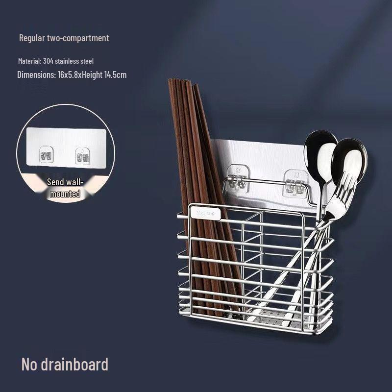 Wall-Mounted 304 Stainless Steel Chopstick & Spoon Holder with Ventilated Drainage