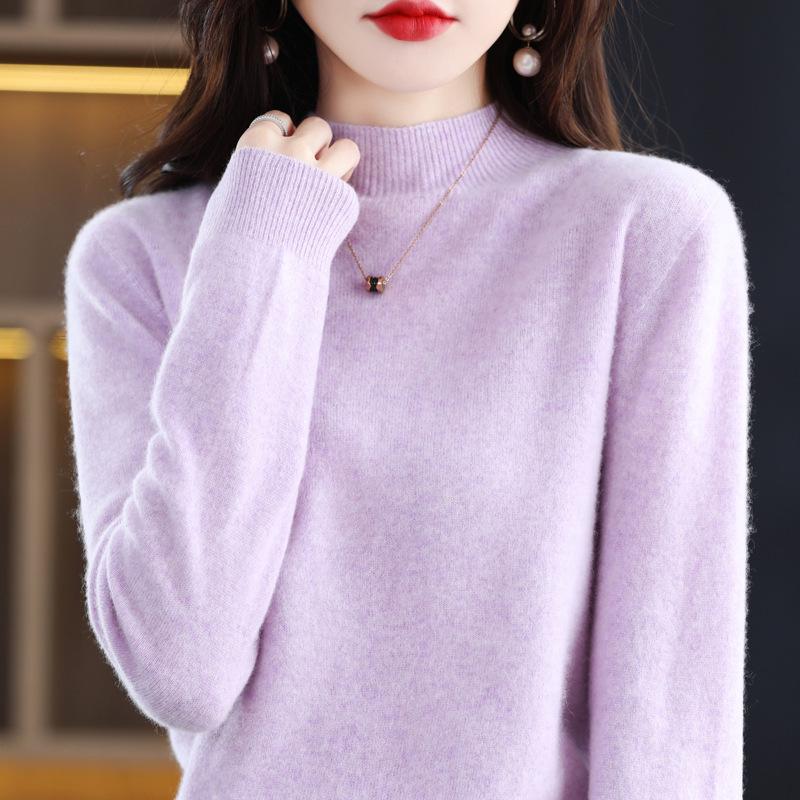 Autumn Winter 100% Wool High-Collar Long Sleeve Loose Knit Sweater Dress