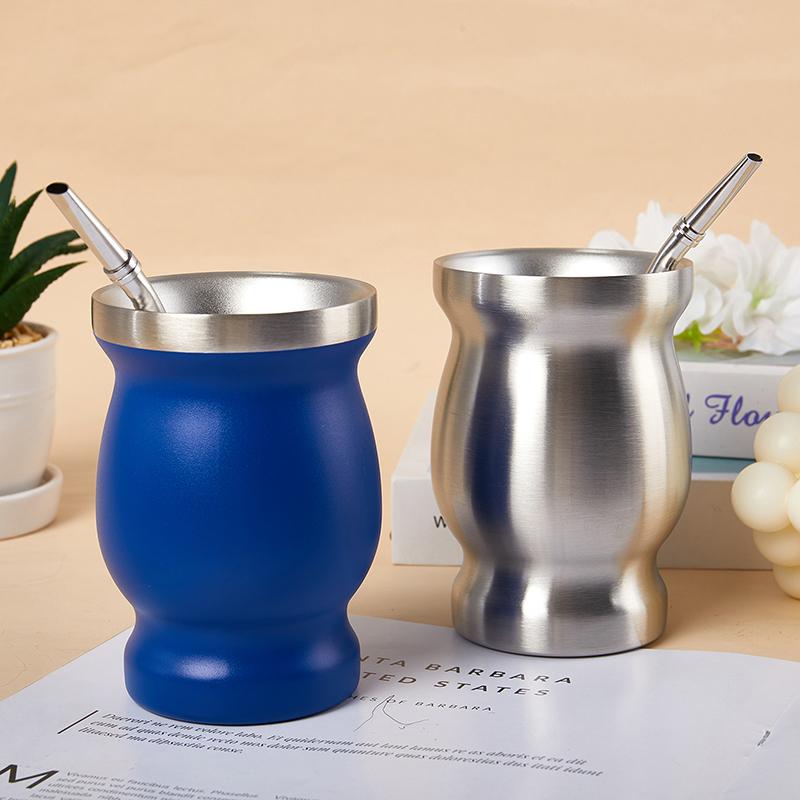 230ml Yerba Mate Gourd Tea Cup Set Double-Wall Stainless Steel Coffee Water Cup Straws Filter With Spoon Brush