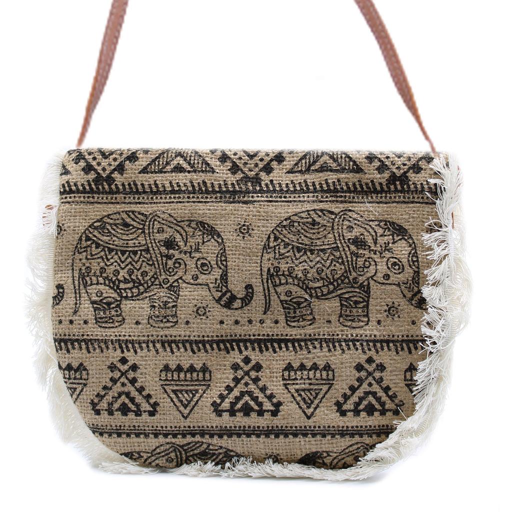 Fringe Bag, Elephant Print