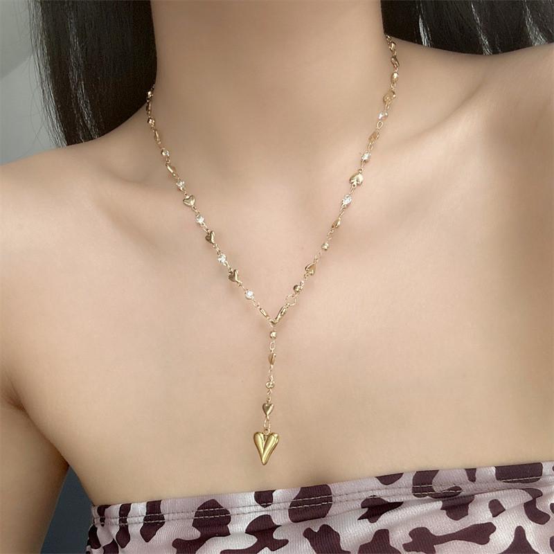 Minimalist Summer Fashion Heart Y Shaped Chain Jewelry For Women With Geometric Heart Style