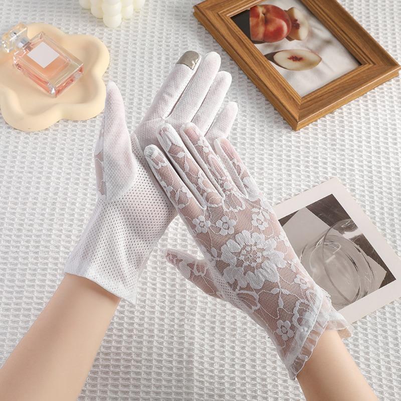 New sunscreen gloves women's spring summer outdoor riding driving lace non-slip bow