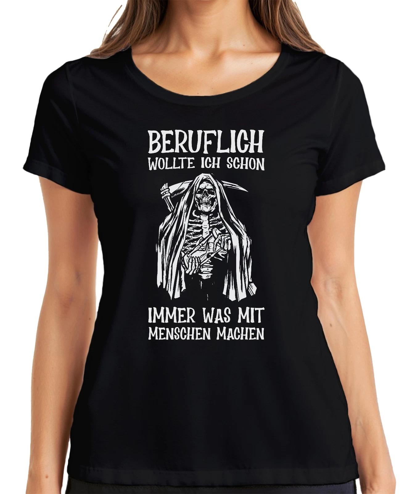 Beruflich wollte ich mit Menschen arbeiten Sensenmann Humor Dark Damen T-Shirt L