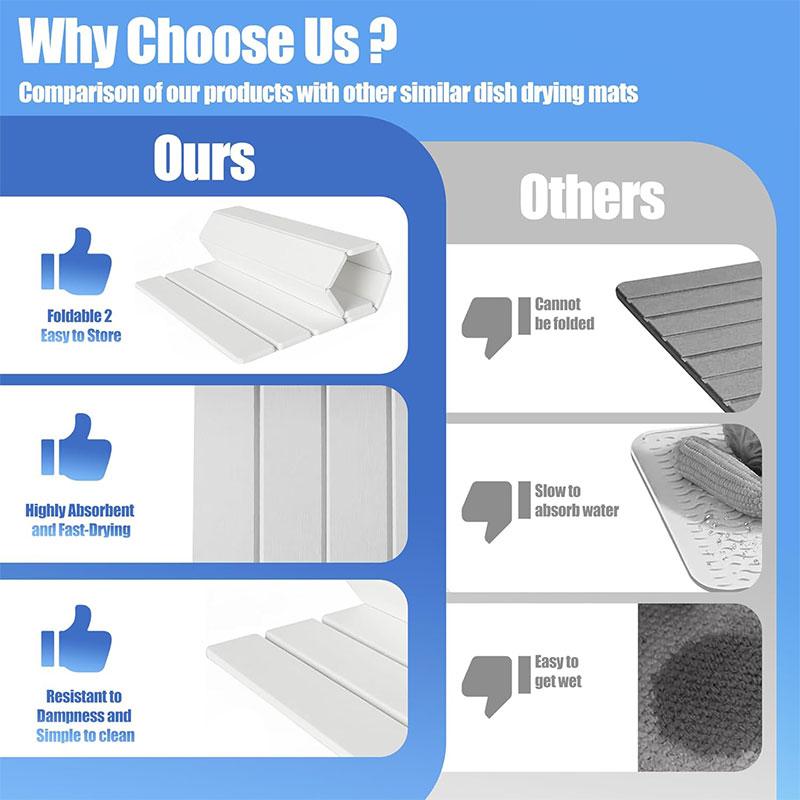 Non-Slip Stone Dish Drying Mat Foldable Water Absorbing Diatomaceous Drying Pad Quick Dry Kitchen Draining Mat Bathroom Mats
