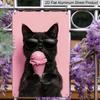 2D Flaches Cooles Schwarzes Katze mit Sonnenbrille & Rosa Eis Metallschild - Lustige Katze Aluminium Wanddekor Küche & Esszimmer Wand, Katzenliebhaber Wohnzimmer