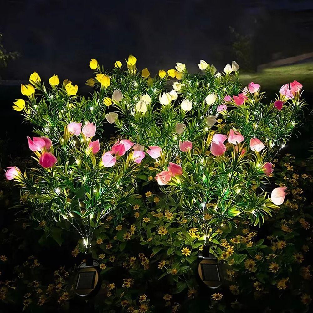 Gardenia Flower Solar Artificial Flower Light Realistic Multi-Color Changing Waterproof Landscape Lamp Automatic Light Sensor