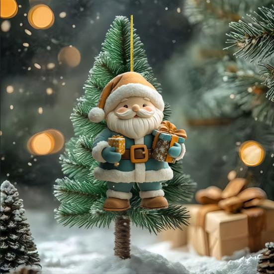 Santa Claus Ornaments 2D Acrylic Cartoon Santa Pendant Christmas Tree Hanging Decoration for Holiday Tree Home Decor