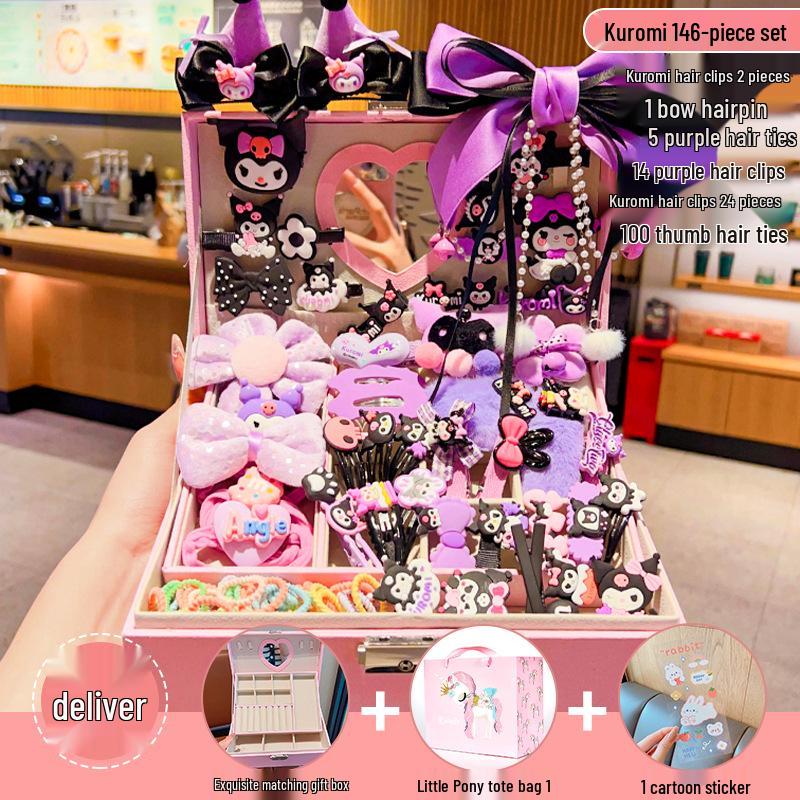 

Подарочный набор детских аксессуаров для волос: Милые заколки для волос, шкатулка для драгоценностей принцессы, повязки на голову и резинки для волос на день рождения