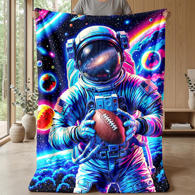 Space Football Adventure Theme blanket Lightweight Warm Flannel Blanket Decorative Throw Blanket for Home Decoration