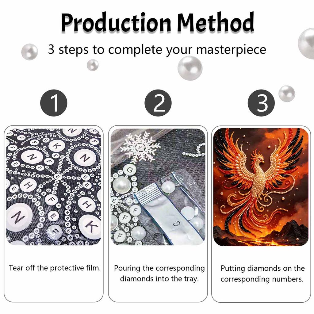 Dieses Phoenix-Perlenmalset enthält 5D-Perlen und einen Mosaik-Kunststil.. entworfen für elegante Wanddekoration zu Hause.