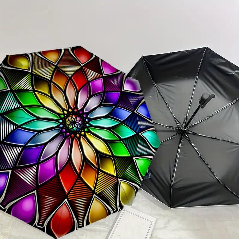 1PC mandala colorful Umbrella-8-Rib Reinforced, Automatic Open, Lightweight & Durable, Cute Fashion Accessory for Outdoor, Beach, or Casual Use, Beach