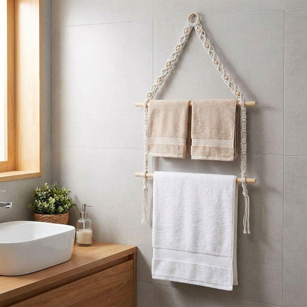 Double-layer Wooden Towel Holder Wall Hanging Toilet Paper Holder Practical Napkin Hanger  Kitchen