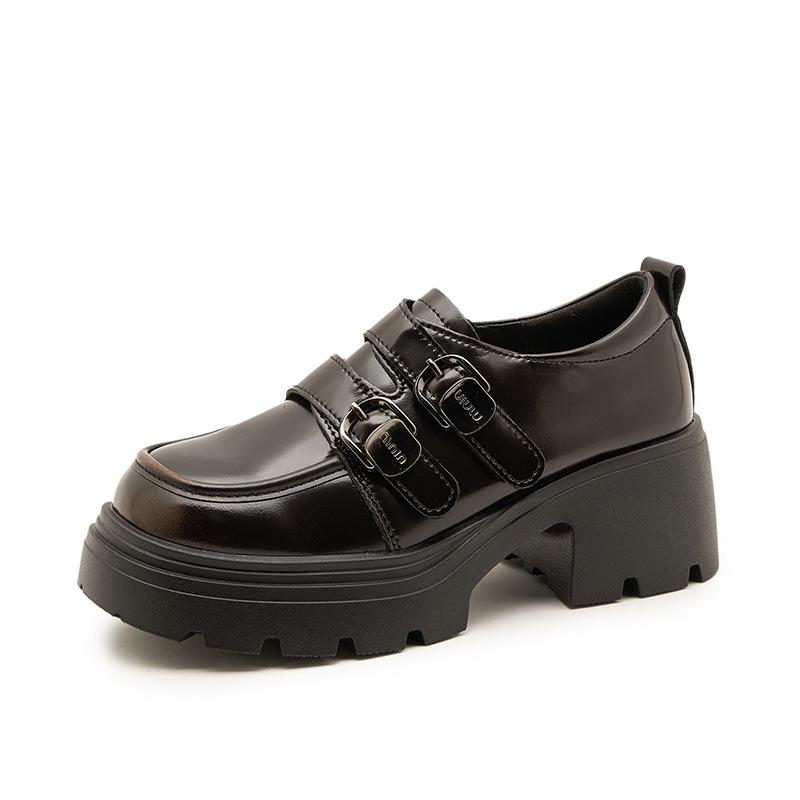 

Leather platform loafers women s 2025 new super fire single shoes women s shoes small people increase height autumn small leather shoes women 40