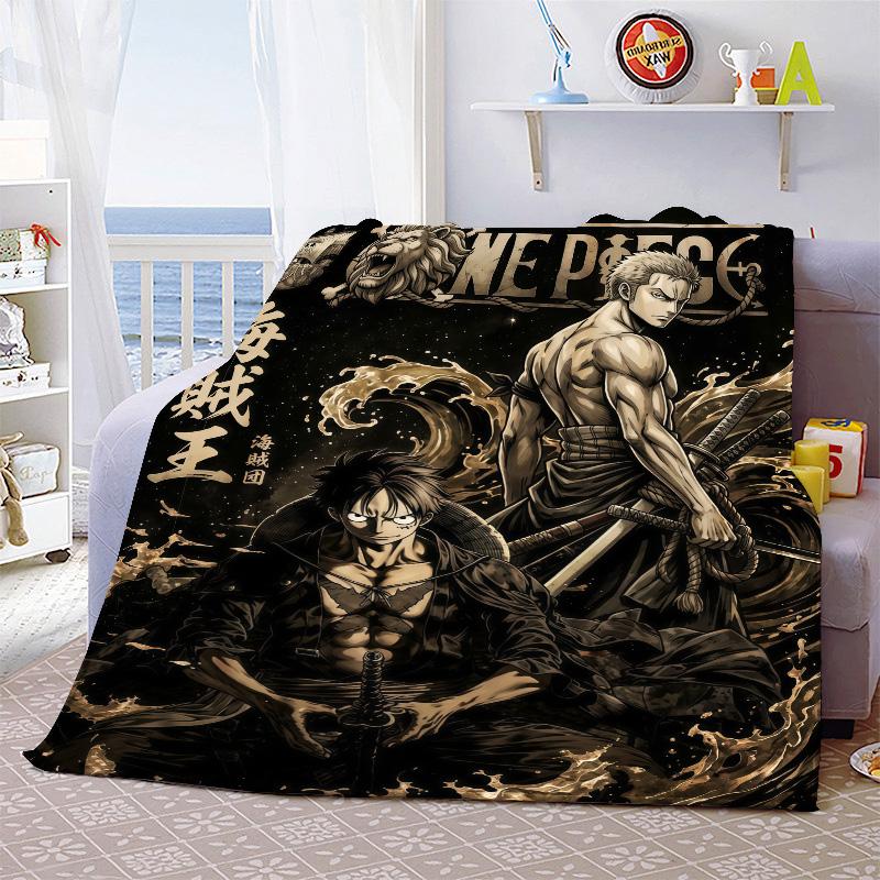 One Piece Cartoon Flannel Blanket Soft Warm Plush Throw for Bed Sofa Couch Lightweight Cozy Winter Travel Decor -QJY
