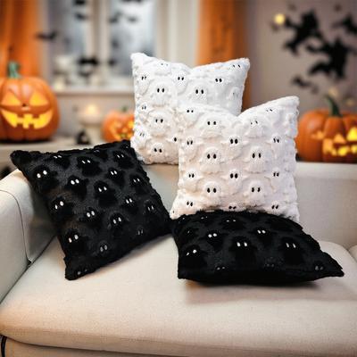 Emotion Halloween Ghost Decorative Pillow Covers Beige Soft Plush Faux Fur Farmhouse Throw Cushion Cases for Fall Autumn Holiday