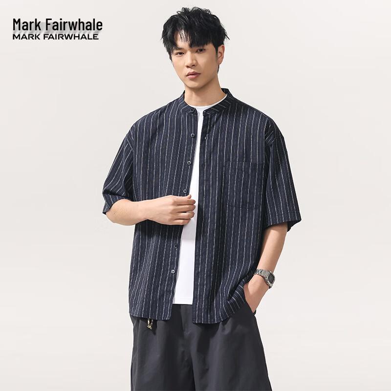 MARK FAIRWHALE Men s Summer Casual Short Sleeve Shirt XL темно-синий