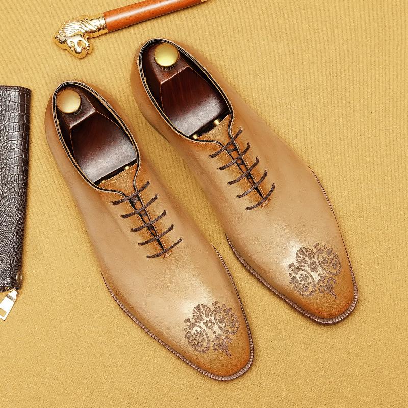 Pointed Leather Shoes Men'S Leather British Engraved Business Dress Oxford Shoes Whole Cowhide Men'S Shoes