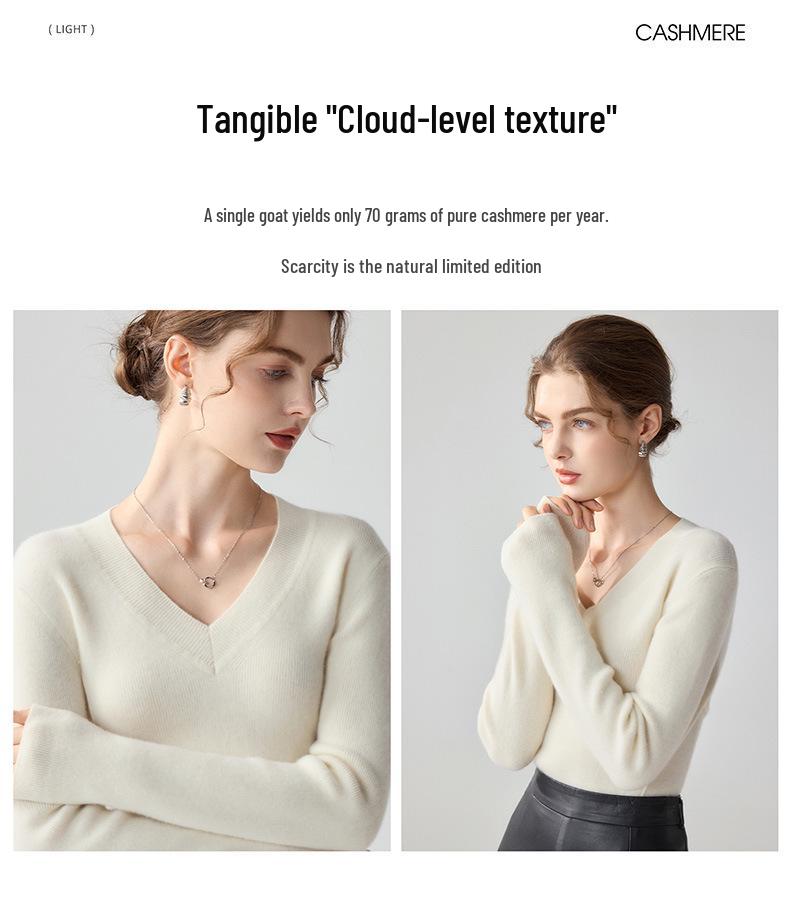 Autumn/Winter Women's V-Neck 100% Pure Cashmere Sweater - Long-Sleeve Knitwear