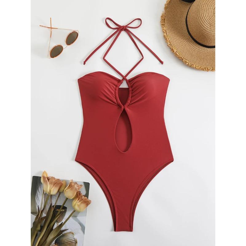 Sexy Halter Top Bikinis Bandeau Swimwear One Piece Women Swimsuit Female Bath Bathing Suit Swimming for Beach Wear Monokini