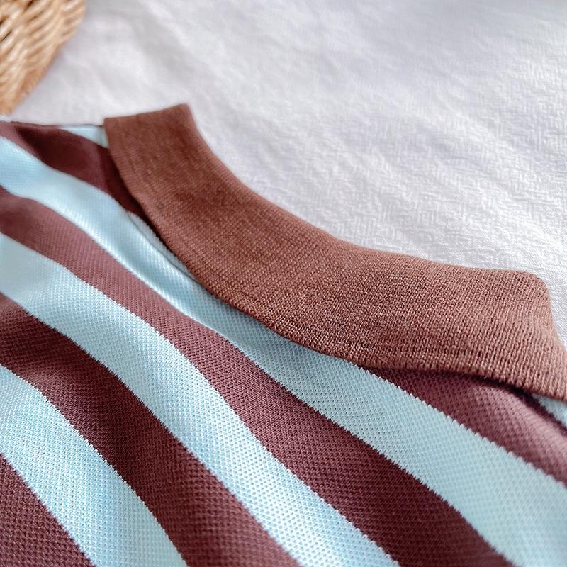 Children's Fashionable Cartoon Stripe Short Sleeved Shorts Beach Casual Spring And Summer Boys Suit Sleeveless Shirt+Short Pants