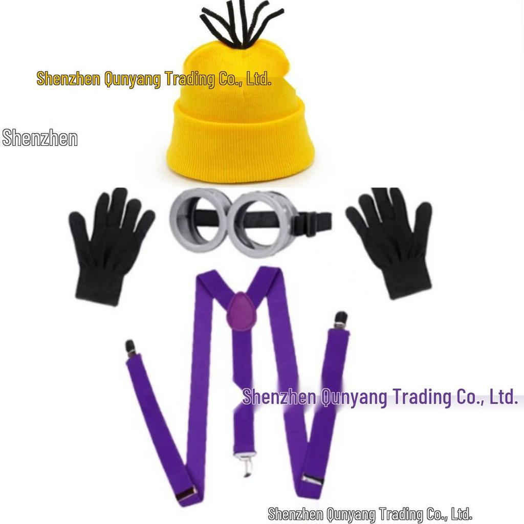 Minion-inspiriertes Strickmützen- und Handschuh-Set mit Brille und Netzrock Kostümzubehör