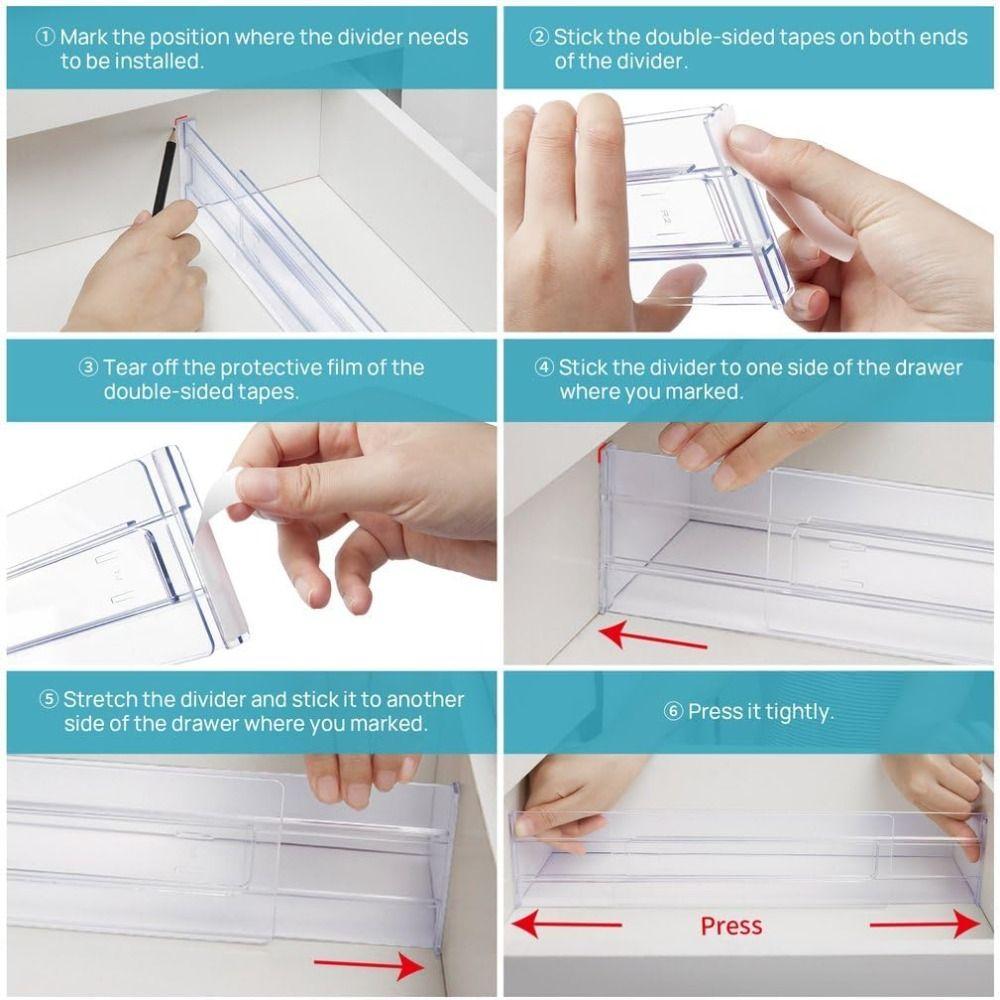 Easy Assemble Adjustable Drawer Dividers Trasparent Drawer Separators Tools  Kitchen Utensils