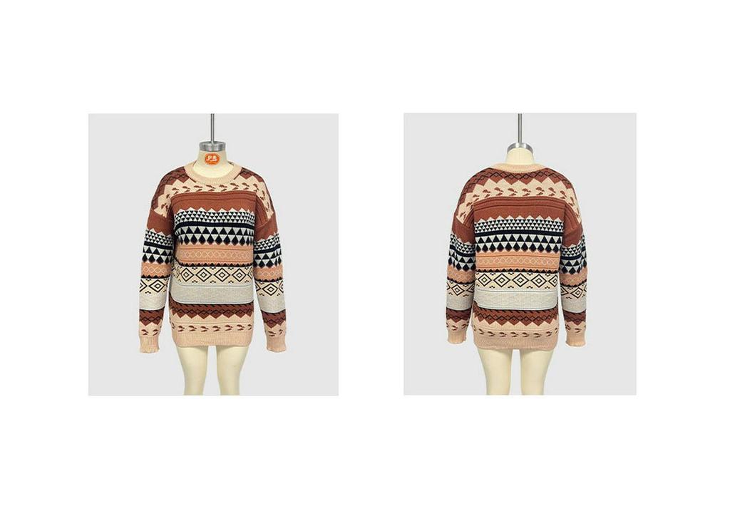 Autumn/Winter 2026 Women's Retro Diamond Jacquard Multicolor Patchwork Knit Pullover Sweater