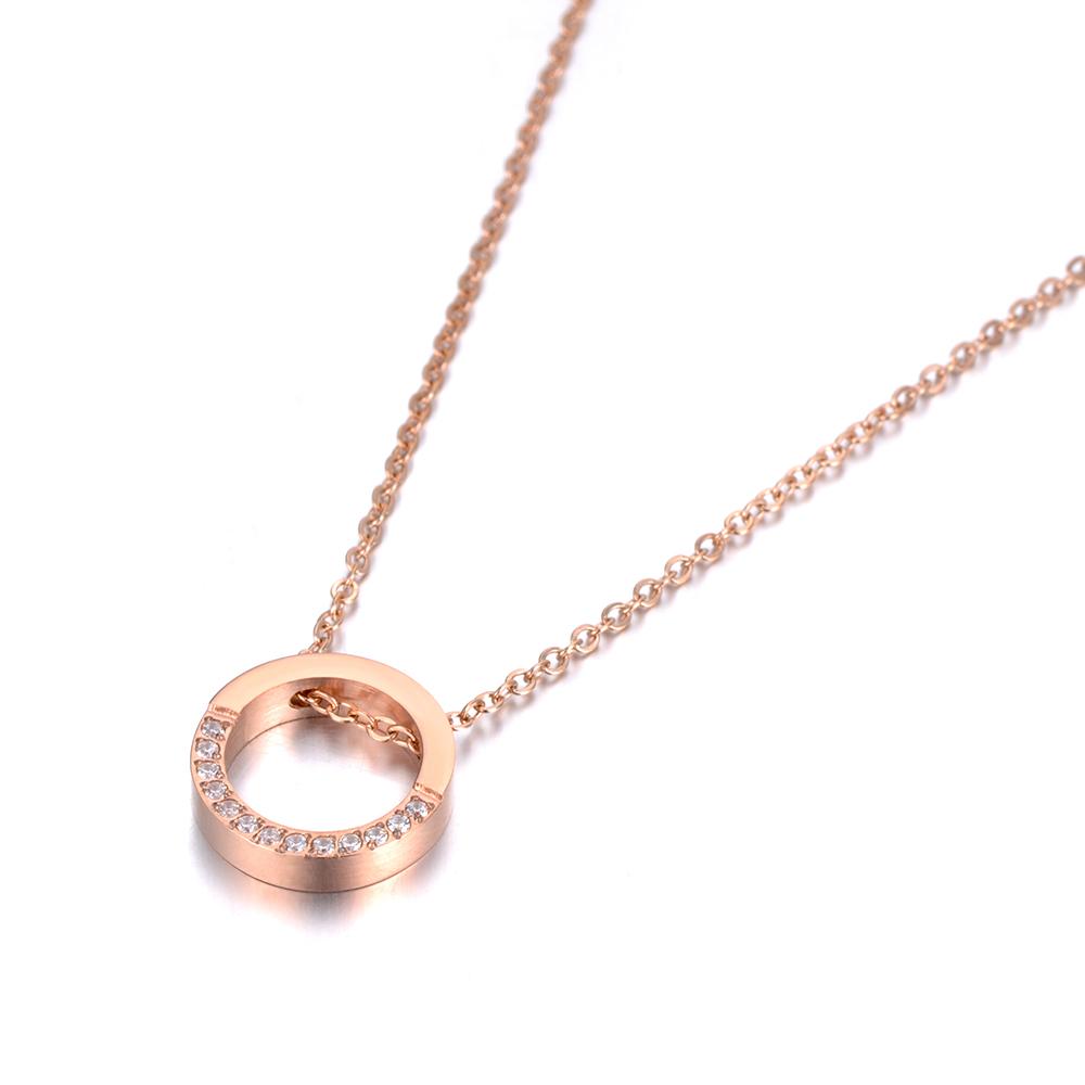 

JeeMango Trendy Chain Jewelry Circle Pendant Rhinestones Rose Gold Color Choker Necklace for Women Chirstmas Gift
