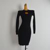 Fall and Winter New Arrival Pure Color Stand Collar Sneaky Design Cut Out Long Sleeves Knitting Dress Women's Clothing Slim Fit Inner Wear Hip Skirt